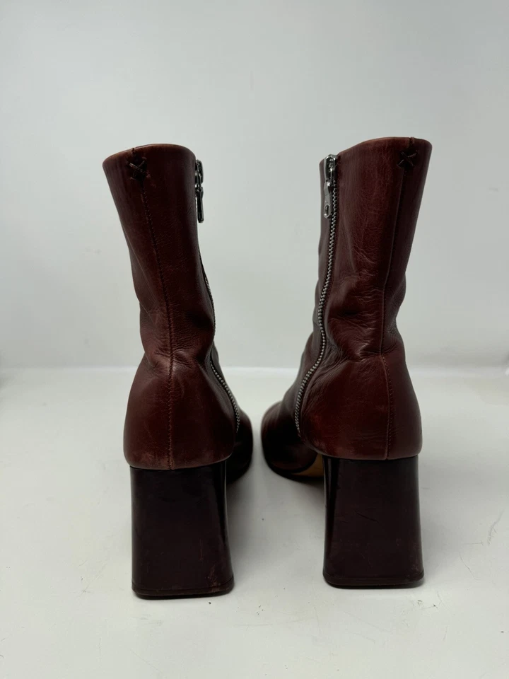 RAG & BONE Mujer Fei Botín Cuero Ruso TACÓN BLOQUE ACAMPANADO 38 US 8 Marrón Foto 3 de 4