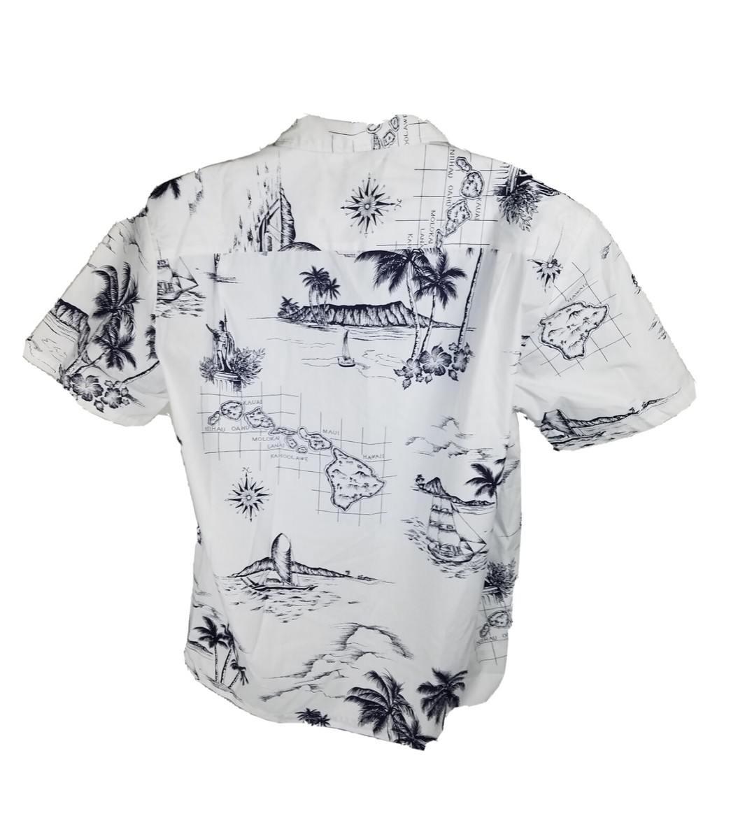 Royal Creations Mens White Hawaiian Shirt Island Hawaii USA