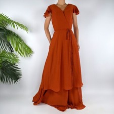Vintage VNAIX Orange Fairycore Princess Chiffon Wrap Maxi Evening Prom Dress / 4