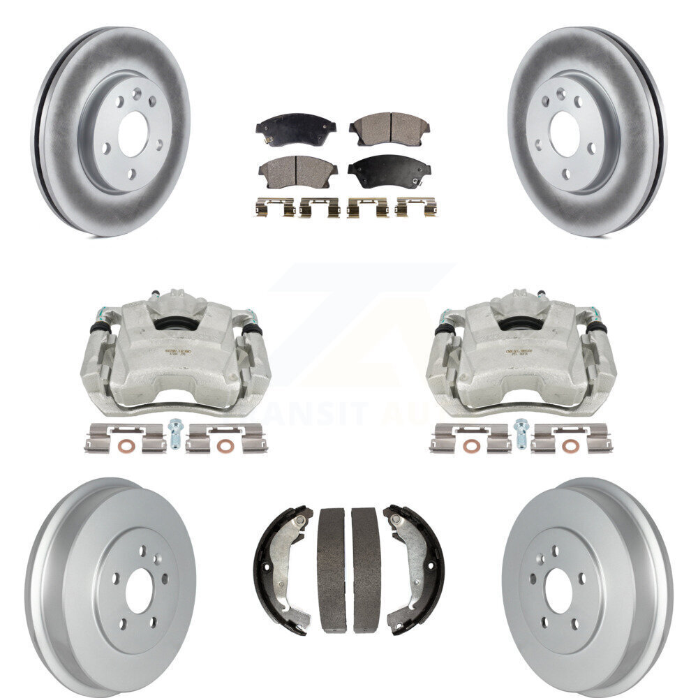 Brake Caliper Coated Rotor Drum Semi-Metallic Pad Kit (8Pc) Front Rear for Chevy Cruze