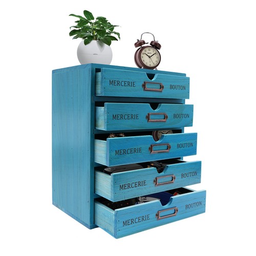 Vintage 5-Tier Drawer Cabinet Desk Organizer Box Office Desktop File Drawer - Picture 3 of 15