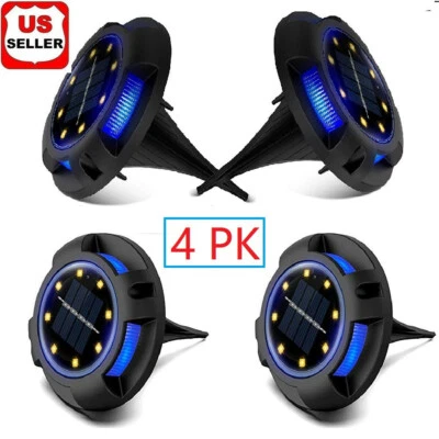 GLAM HOBBY 4 Pack Solar Ground Light 8LED White Solar Outdoor Lights Disk Light Waterproof