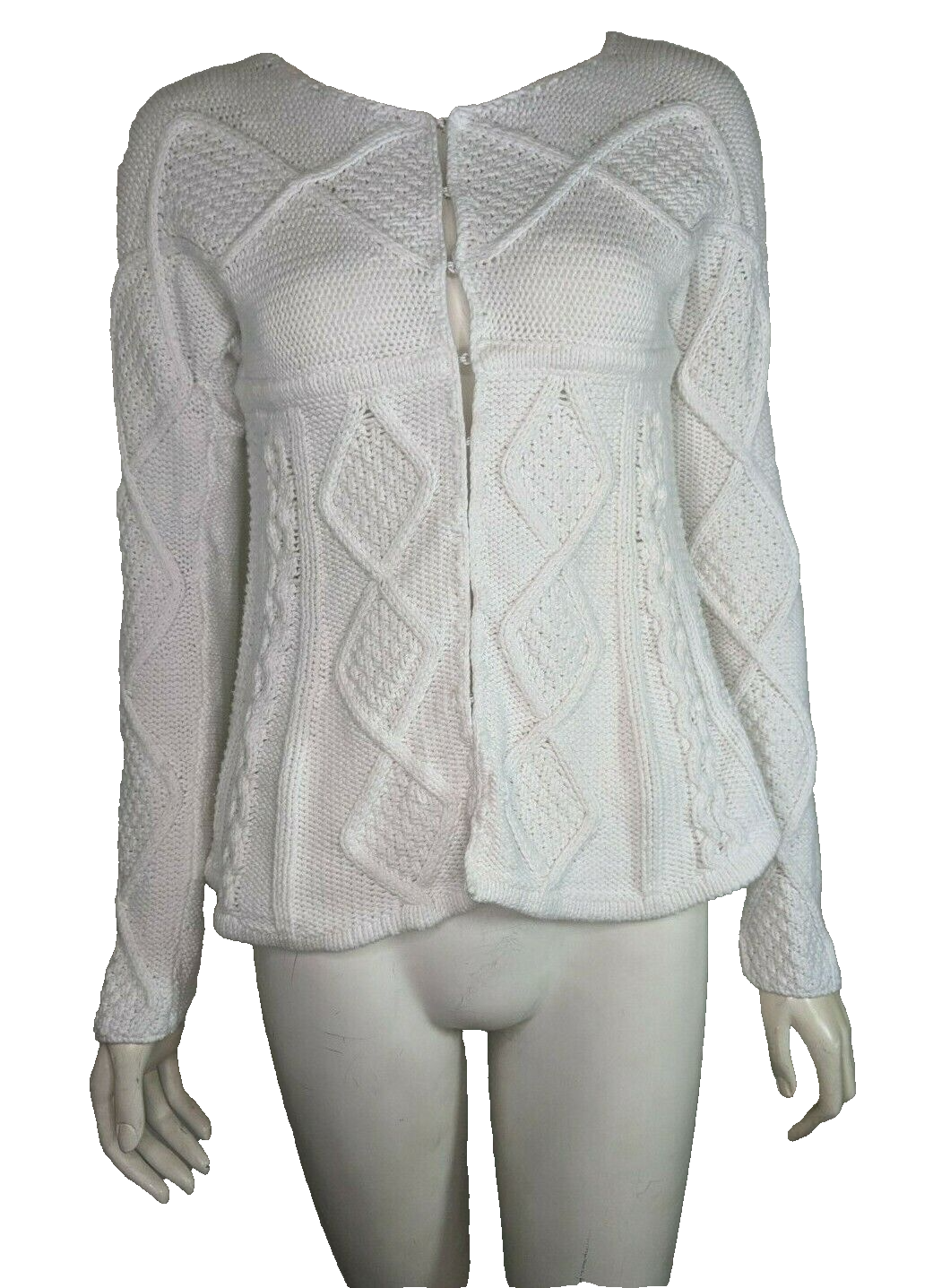 Cardigan Gap White Sweater Long Sleeves Argyle Knit Cotton Winter Warm XS-image