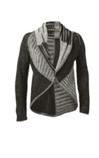 CAbi #483 Patchwork Circle Cardigan Sweater Open Front Textured Wool Small $118