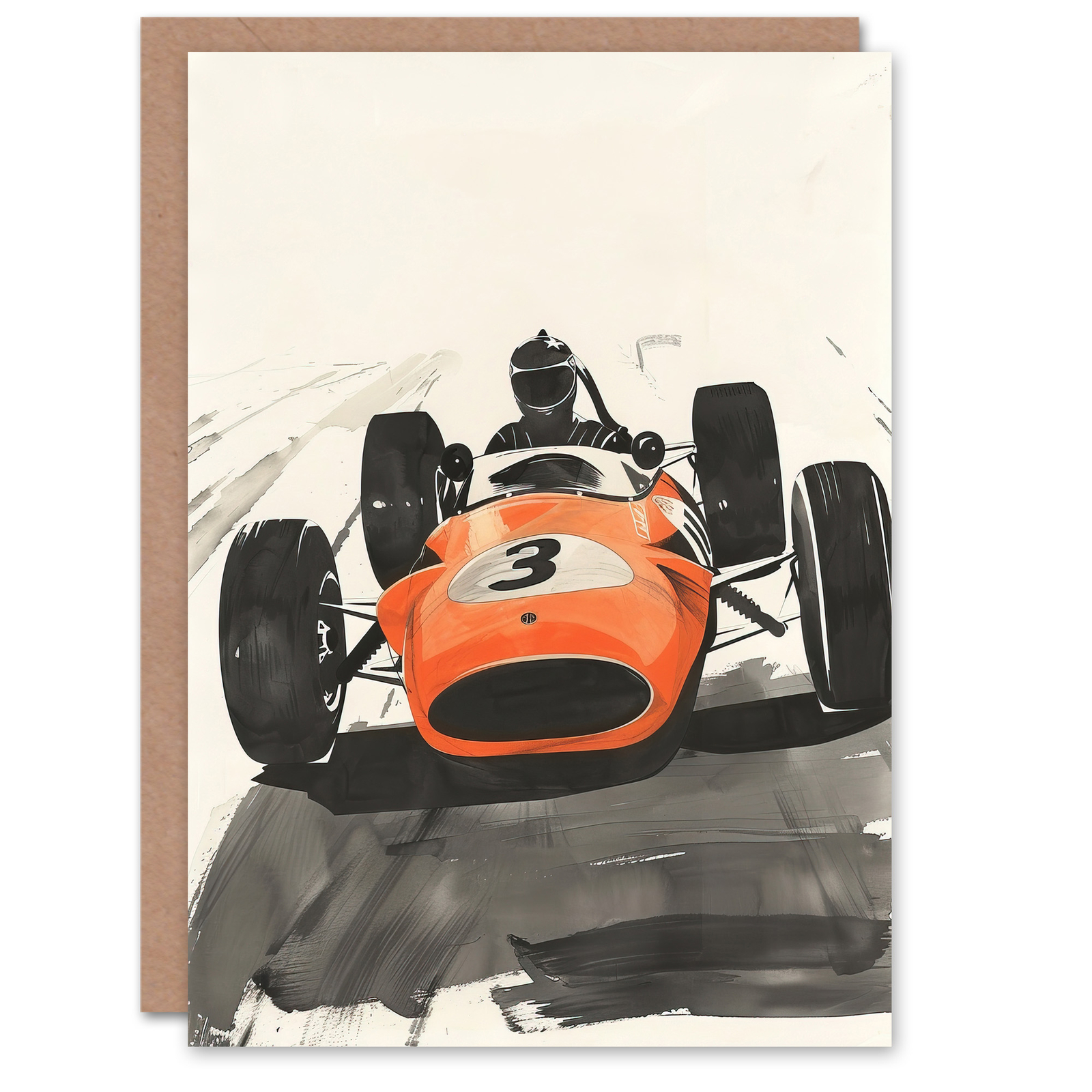 Greeting Card Vintage Race Car Driver Racing Sport Watercolour Birthday