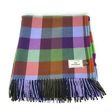 100% Luxury Soft Merino Lambswool Blanket - Purple, Blue, Red & Green Check