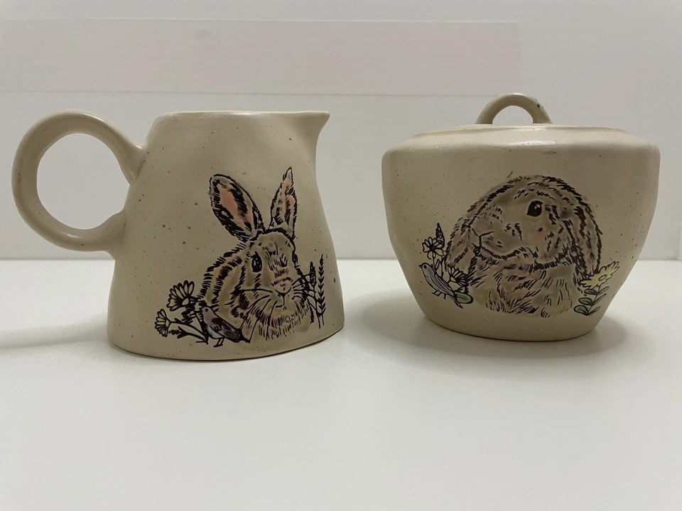 Spectrum Design Spring Rabbit Ceramic Stoneware Handcrafted Sugar & Creamer Set - Image 4 of 4