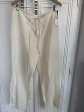 NWT CALVIN KLEIN Wide Leg Linen Blend Pants Women's 14 Cream Button Closure