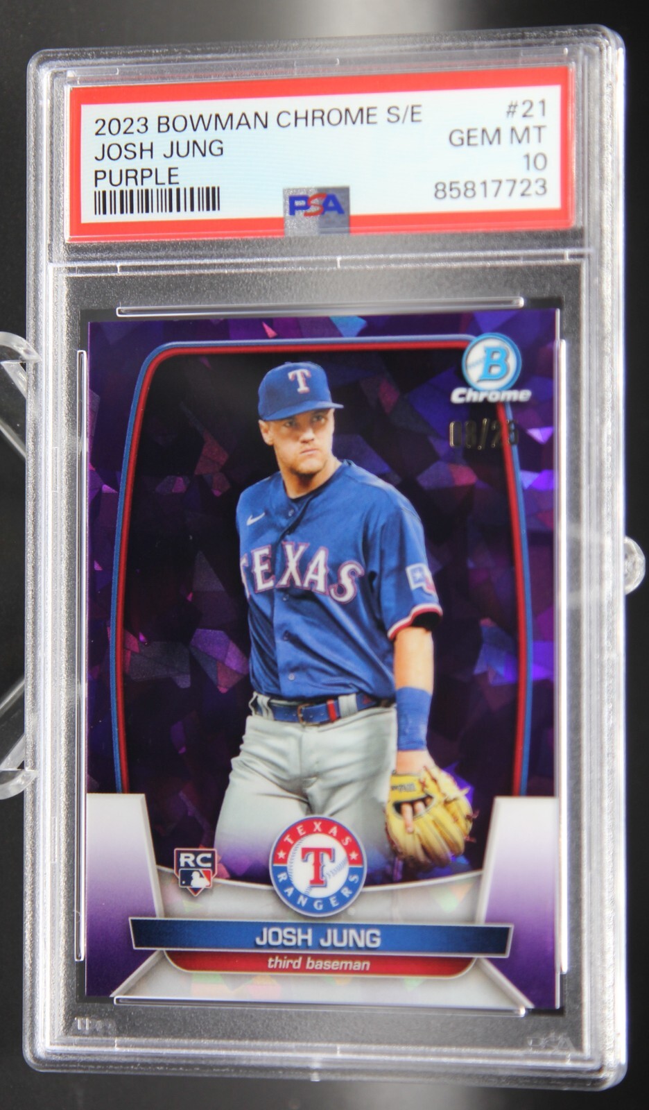 Josh Jung - 2023 Bowman Chrome Sapphire 08/25 Purple #21 RC - PSA 10 [Pop: 4]