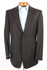 Kenneth Cole 40L Mens Wool Blazer Sport Coat Jacket Brown Pinstripe 2 Button