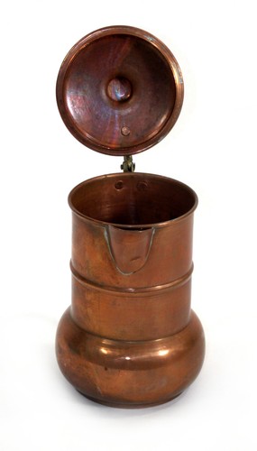 Vintage Flagon Style Copper Teapot Tea Coffee Pot Brass Handle Hinged Lid 041010 - Picture 2 of 4