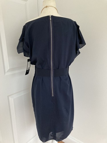 NWT $495 ESCADA SPORT Navy Blue Wool Blend Boat Neck Belted Sheath Dress! 38/8 - Picture 7 of 12