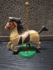 Vintage Christmas Carousel Pony Galloping Circus Horse All Wood Carving 6.5 Inch