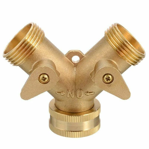 Solid Brass Double Two Way Tap Garden Connector Adaptor Hose Splitter (2 PACK) - Picture 8 of 8