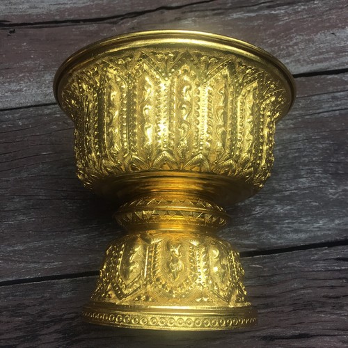 Vintage Style Phan Lao Thai Design High Foot Gold Tray Embossed Aluminum Gift - Picture 22 of 104