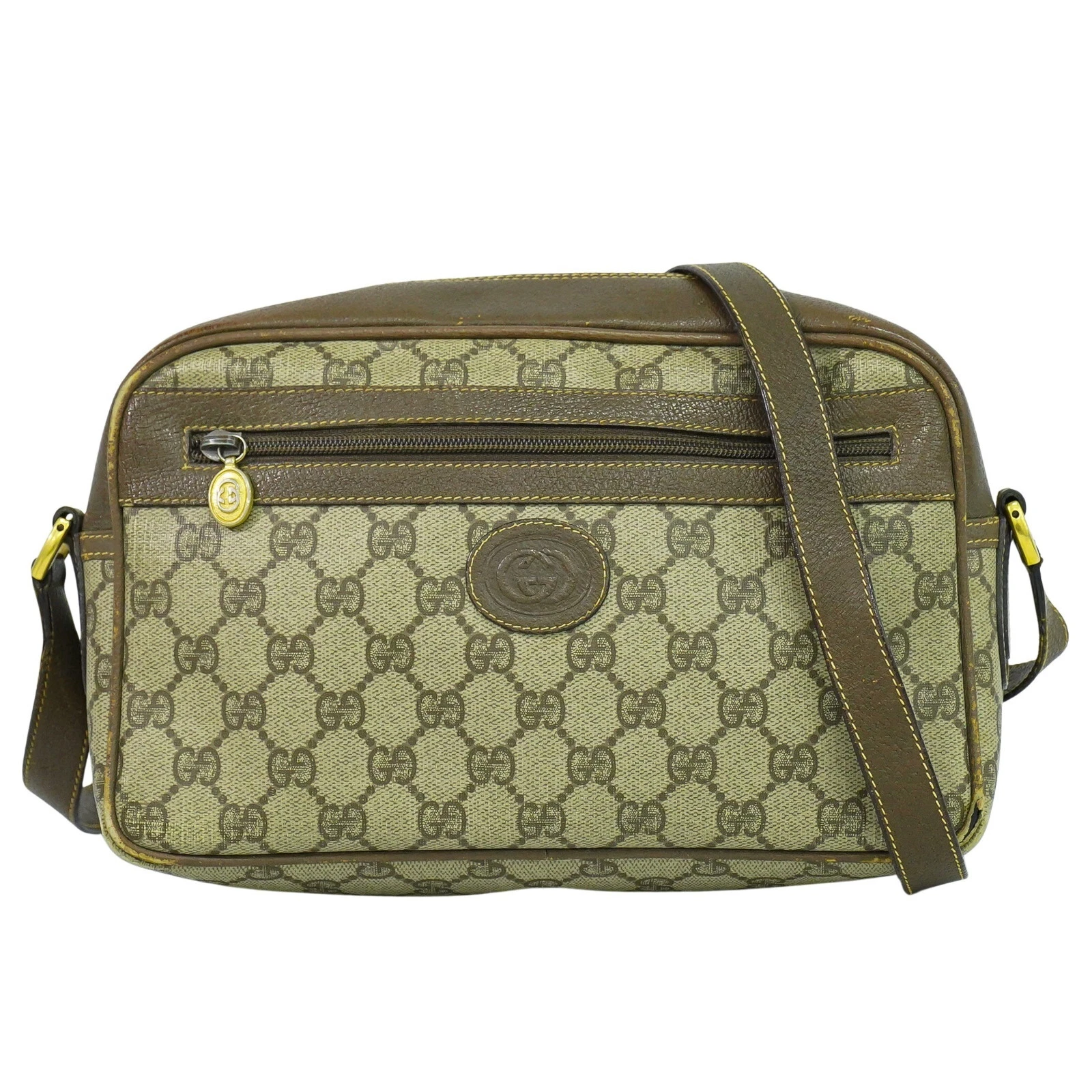 Sac bandoulière bandoulière GUCCI GG Supreme en toile beige marron doré