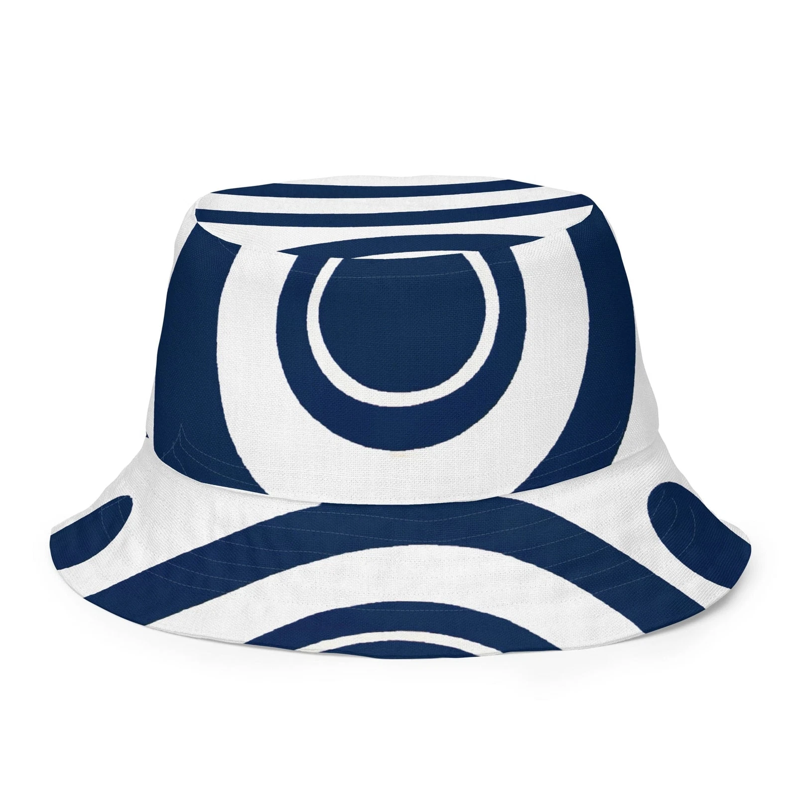 Reversible Bucket Hat Navy Blue and White Circular Pattern