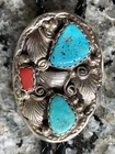 Vintage Sterling Silver Turquoise & Red Coral Navajo Bolo Tie-Jefferson Jake