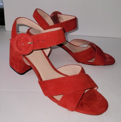 JCREW red Suede Criss Cross Strappy Ankle Strap Block Heel