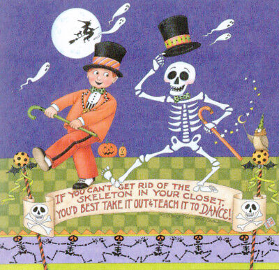 SKELETON DANCE Handcrafted Halloween  Fridge Magnet w Mary  