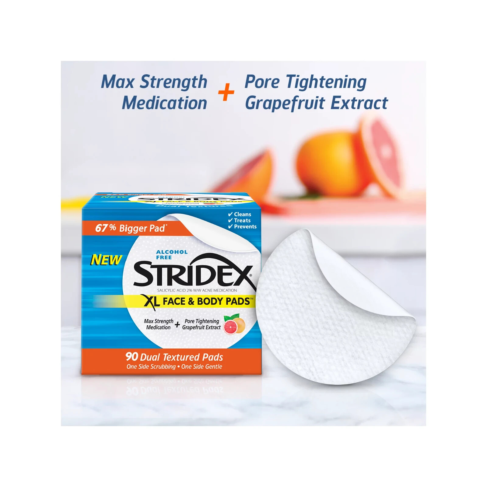 Stridex XL Acne Pads for Face and Body with Salicylic Acid, Alcohol