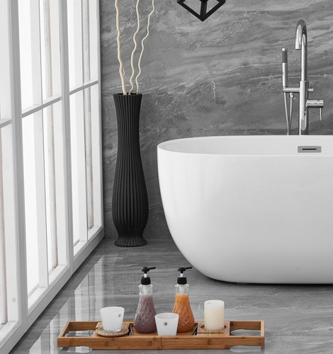Glossy White Freestanding Modern Acrylic Bathtub Bathroom Soaking Bath Tub 54 in - Picture 6 of 12