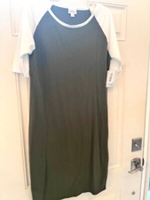 LULAROE JULIA Army Green Ivory Round Neck Form Fitting Stretch Pencil Dress XL