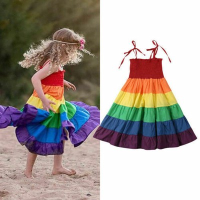rainbow spaghetti strap dress