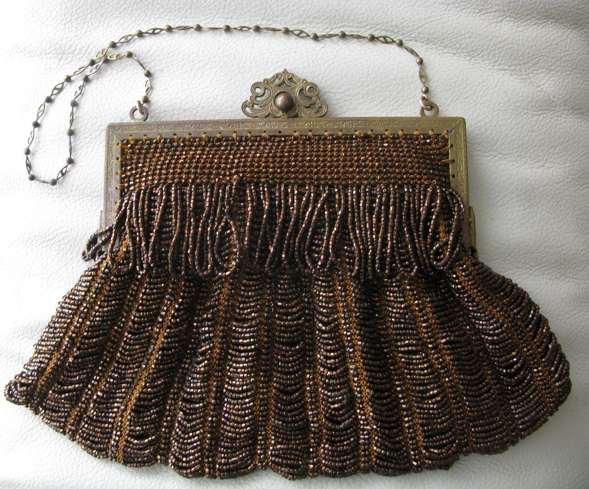 vintage an・an no.37 Antique Art Deco Gold Floral Frame Knit Copper Brown