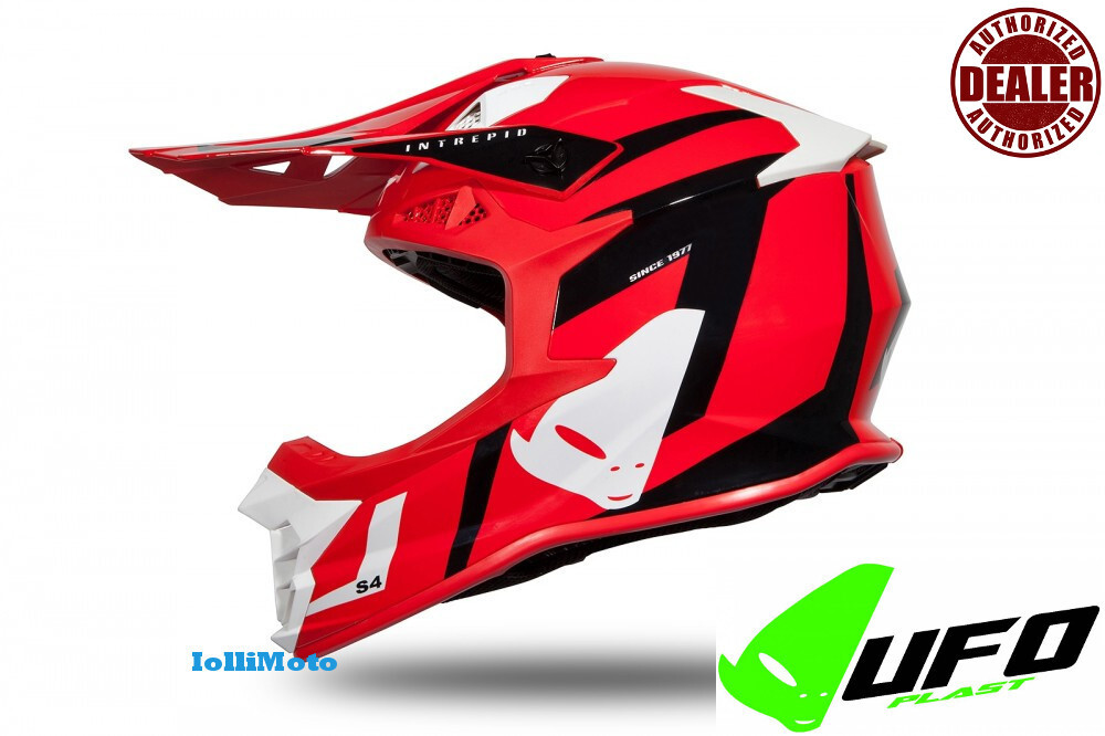 Casco Cross Ufo Intrepid per Motocross Enduro Motard Atv Rosso e Bianco Opaco