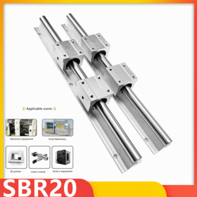 2x SBR20 200-4000mm Linear Silde Rail Guide Shaft +4x SBR20UU Bearing Block Set