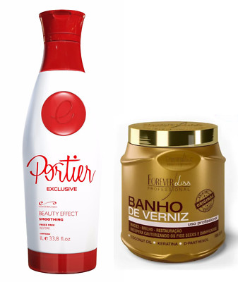 Set PORTIER EXCLUSIVE KERATIN STEP 2 1L & BANHO DE VERNIZ Feuchtigkeitsmaske 1 kg