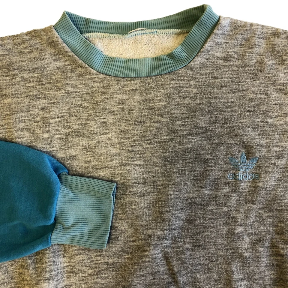 Sudadera De Colección Años 80 ADIDAS Gris Jaspeado 2 TONOS Aqua Tri Mezcla STREETWEAR L Foto 4 de 4