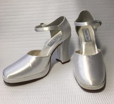 Touch Ups Womens White Satin Platform Heeled Maryjane Wedding Shoes Sz 6 Samples