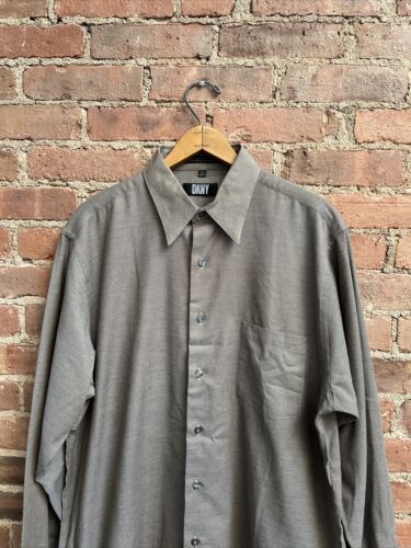 Vtg DKNY Donna Karan Men’s Shirt, Sz 16 34/35, Dark Pearl 100% Cotton 90s Zen