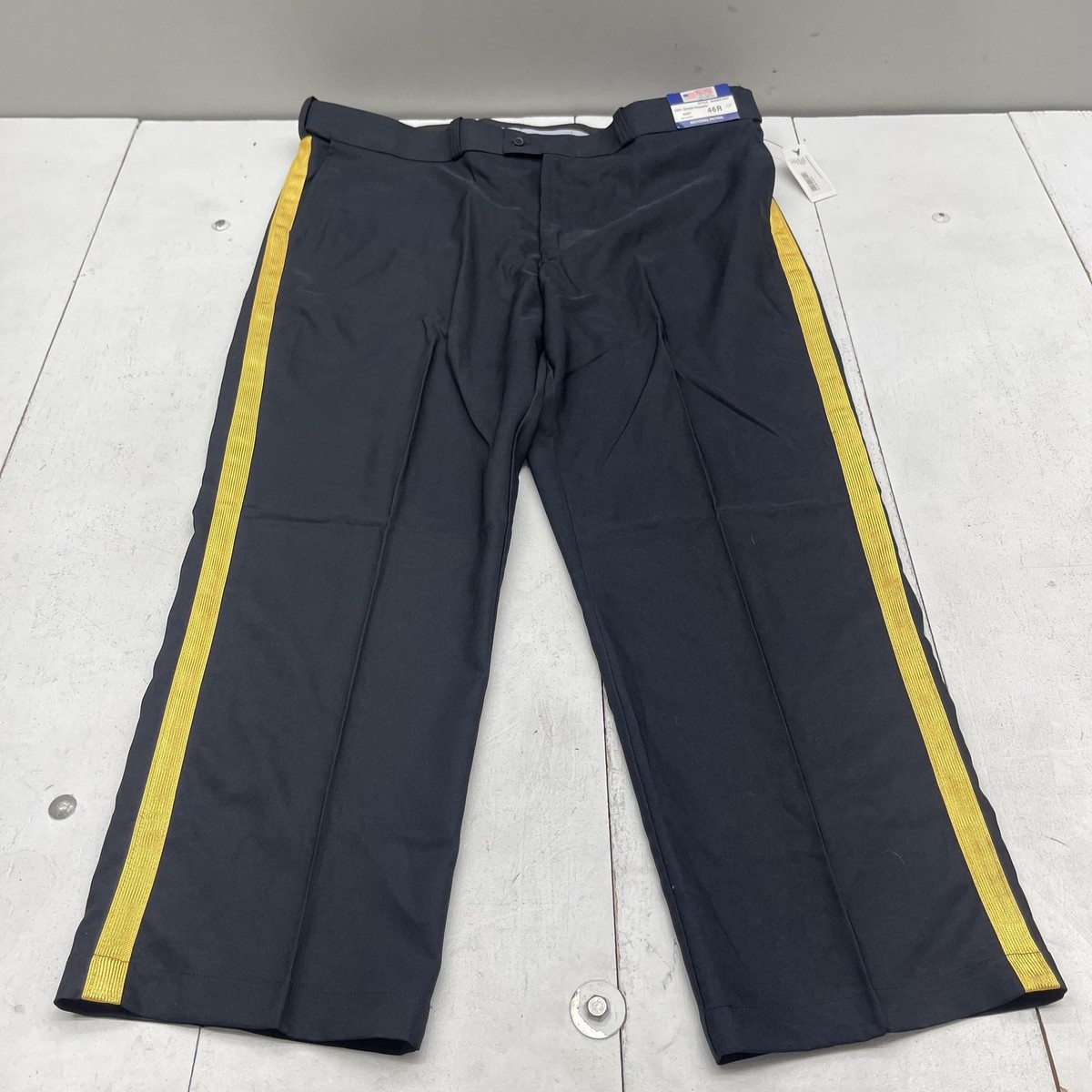 National Patrol Pants Mens 46 Navy Security Uniform Yellow Stripe PolyStretch National Patrol Pants Mens 46 Navy Security Uniform Yellow Stripe PolyStretch