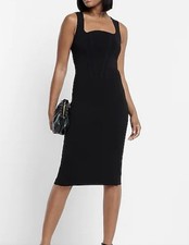 NEW EXPRESS BLACK BODY CONTOUR CORSET MIDI PENCIL SWEATER DRESS SZ XXS