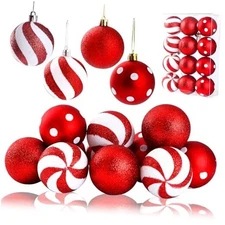  12 Pcs Peppermint Balls Ornaments - 4 Styles, Red & White Xmas Balls - Classic
