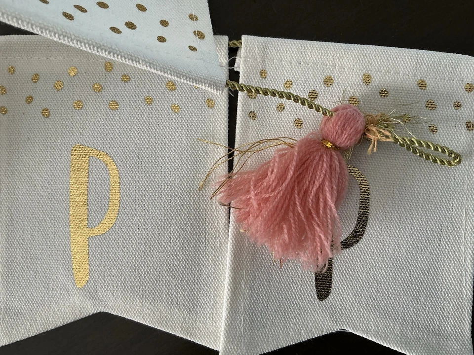 Happy Easter Canvas Bunner White Gold Pink Fabric 60’’ Hanging Easter Decoration - Image 4 of 4