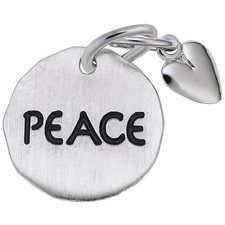 Peace Tag w/Heart Charm - Metal - Sterling Silver
