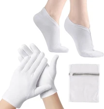 12 Pairs Cotton Moisturizing Gloves and Socks Set (1 Washing Bag Included), Dry 