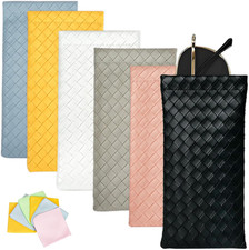 6PCS Soft Glasses Case, Squeeze Top Sunglass Organizer with Cleaning Cloth, PU L
