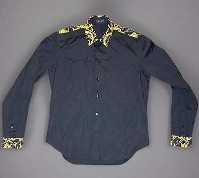 Authentic Versace Medusa Black Gold Button Up Shirt Size 41 Long Sleeve