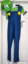 Luigi Costume Girls 7-8 Mustache Stick Gloves Hat Jumpsuit Super Mario Cute