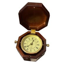 1994 Bombay Company Gimbal Dial On-Swivel Ship Clock Mahogany Box Nautical Works