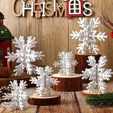 12 Pcs Wooden Snowflake Table Decor 3D Snowflake Tabletop Signs and Centerpie...