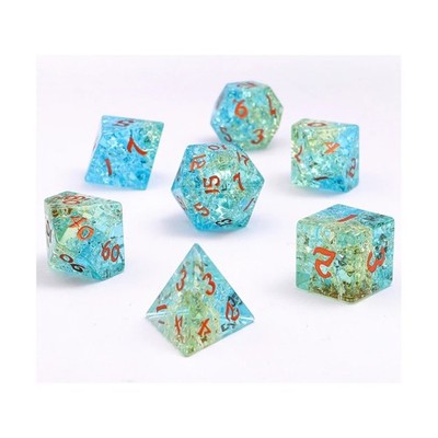 HYMGHO Gemstone Dice Poly Set - Blue & Green Two Tone w/Copper (7) New