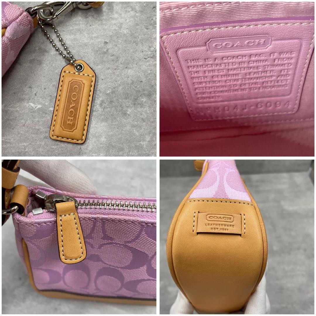 Coach Signature Demi mini Pouch Hand Bag Canvas Leather Pink 6094