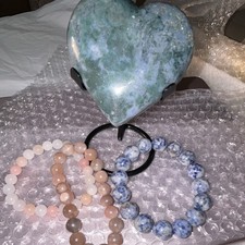 Large Moss Agate Heart with Gemstone Bracelet...