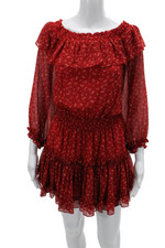 Misa Womens Blouson Mini Dress Red Floral Long Sleeve Size M